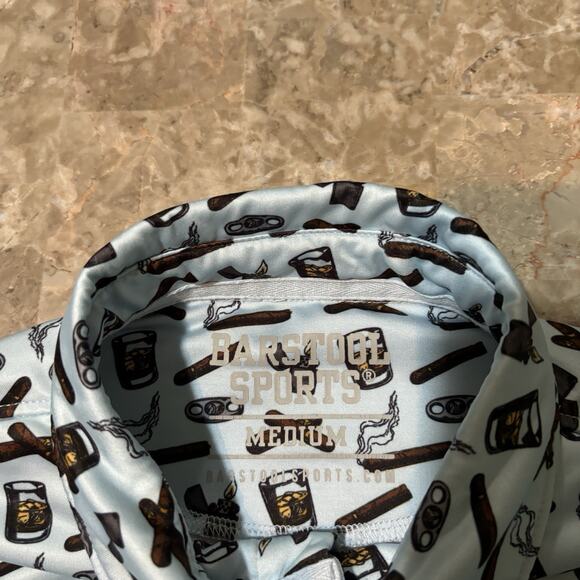 Barstool Sports Polo Shirt Mens Medium Blue Cigar Club Short Sleeve Golf - Picture 2 of 9